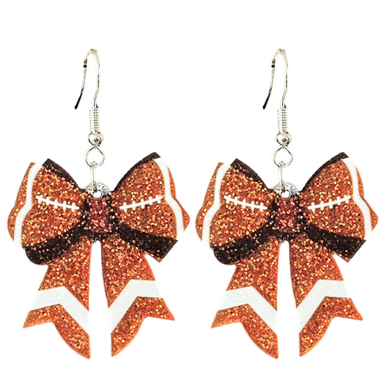 Wholesale Football Glitter Day Atmosphere Colorful Earrings Bow Element Coffee Autumn Earrings